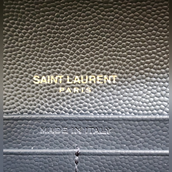 Saint Laurent Grain de Poudre Matelasse Flap Wallet Dark Gray Leather Gold YSL - Picture 4 of 12